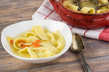 Fresh homemade chicken soup with noodles.