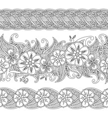 Set of seamless pattern floral borders isolated on white background.
