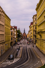 Red church on the end of street