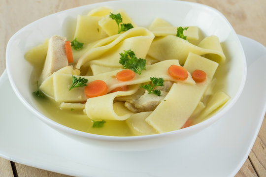 Fresh homemade chicken soup with noodles.