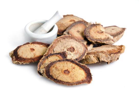 Butea superba Roxb or red Kwao Krua tuber root isolated on white