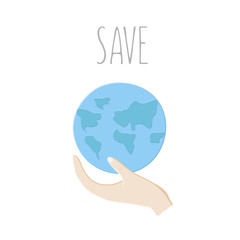 Earth Globe with hand on white background. Vector illustration