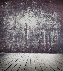 room interior with wooden floor and cement  wall