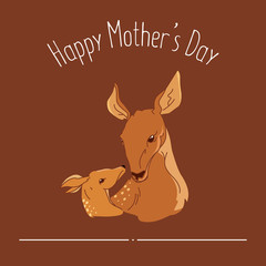 Fototapeta na wymiar Mother's Day Vector Card with deers and flowers.