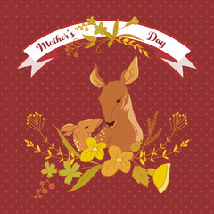  Mother's Day Vector Card with deers and flowers.