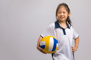 Kid Holding Volleyball, Isolated on White