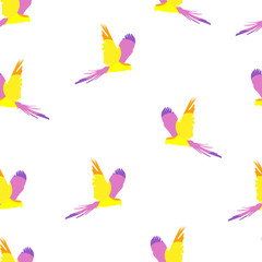 Seamless geometric pattern with color parrots. Vector summer background