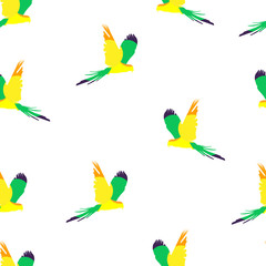 Seamless summer pattern with color parrots. Vector background