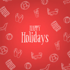 Naklejka premium Happy Holidays Card with summer linear icons. Vector illustration