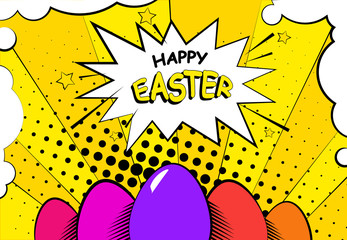 Easter background with eggs. Comics style. Vector