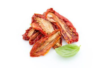 Dried tomatoes isolated on white background.