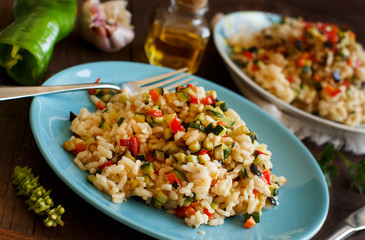 Risotto with vegetables top view