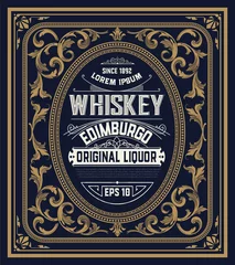 Muurstickers Vintage labels Whiskylabel met oude lijsten