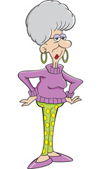 Cartoon illustration of an angry elderly lady.