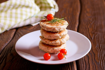 Homemade Salty Cheese Pancakes with dill and fresh tomato