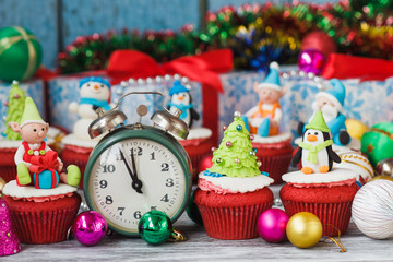 Christmas cupcakes with colored decorations