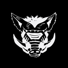 Logo, symbol, sign, stencil boar head.Unique technique. Vintage hand drawn style