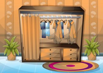 cartoon vector illustration interior clothing room with separated layers in 2d graphic