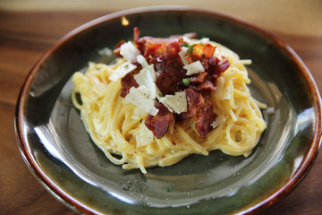 Spaghetti Carbonara with bacon and cheese