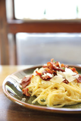 Spaghetti Carbonara with bacon and cheese