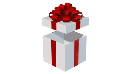 Present gift box for Christmas or birthday with red ribbons and open lid isolated on white