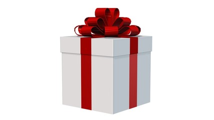 Present box for Christmas or birthday with red ribbons  isolated on white