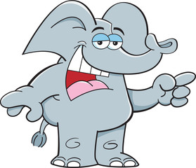 Cartoon illustration of an elephant pointing.