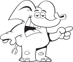 Black and white illustration of an elephant pointing.