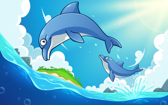 Dolphins and island