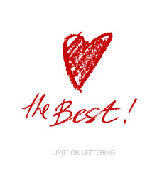 lipstick style heart and lettering. hand drawn red words. charco