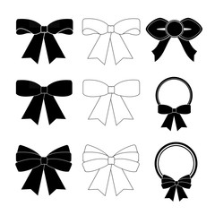 Collection of black and white bows vector