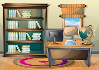 cartoon vector illustration interior library room with separated layers in 2d graphic