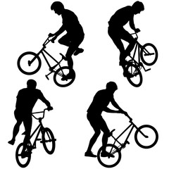 Set silhouette of a cyclist male performing acrobatic pirouettes. vector illustration © Arrows