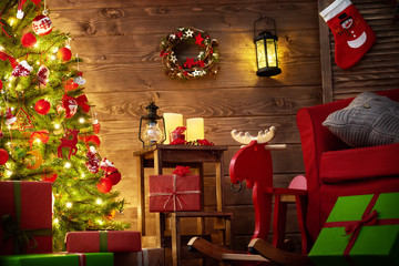 room decorated for Christmas