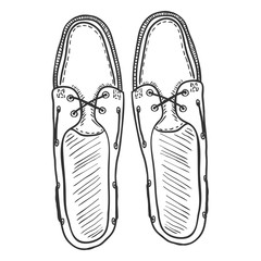 Vector Sketch Illustration - Pair of Topsider Men Shoes. Top View