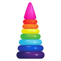 Images of children's pyramid of eight different colored elements. Isolated image.