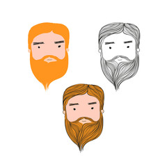 Vector illustration red hair beard hansome man head set on white background