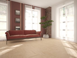 White interior design. 3D illustration