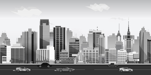 Fototapeta premium Black and white Landscape for game. Seamless cartoon . vector unending background.