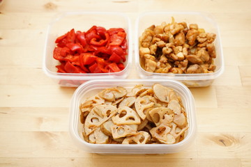 Home cooked organic foods and leftovers in food containers for lunch box
