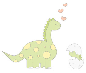 cute cartoon dinosaur with baby funny vector illustration isolated on white background

