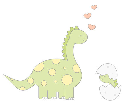 cute cartoon dinosaur with baby funny vector illustration isolated on white background

