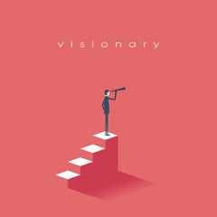 Vision concept in business with vector icon of businessman and telescope, monocular. Symbol leadership, strategy, mission, objectives. © jozefmicic