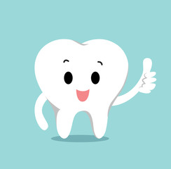 Vector of Healthy cute cartoon tooth character making thumb up