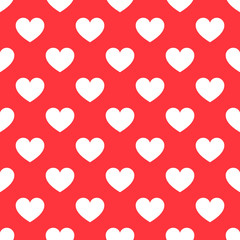 White hearts seamless red pattern