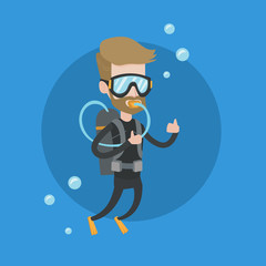 Man diving with scuba and showing ok sign.