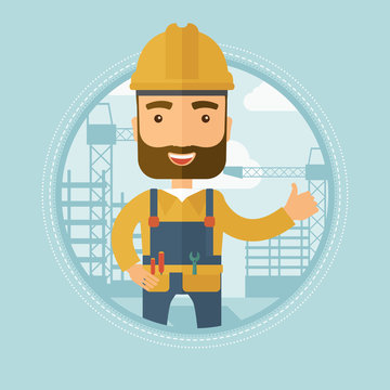 Builder giving thumb up vector illustration.
