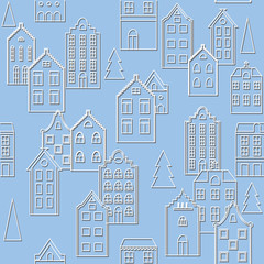 Vector seamless pattern background with european houses.