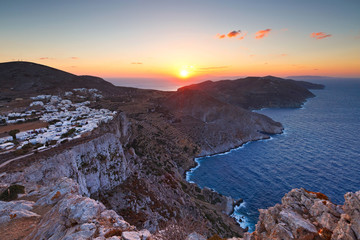 View of Folegandros village and surrounding landscape.