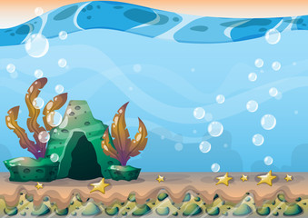 Obraz premium cartoon vector underwater background with separated layers for game art and animation game design asset in 2d graphic